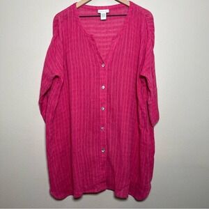 Soft Surroundings Pink Linen‎ Blend Button Front Tunic Top Shirt Womens Medium